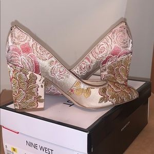 Nine West embroidered chunky heel